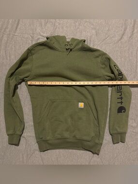 Carhartt Olive Green Pullover Hoodie with Sleeve Logo